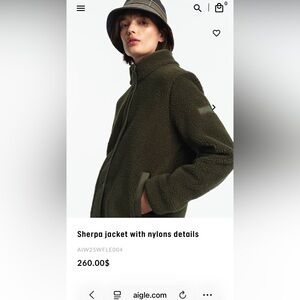 Aigle Dark Green Sherpa Jacket with Nylon Accents